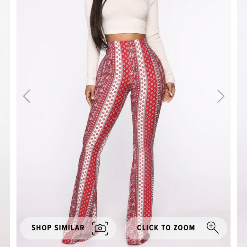 Fashion Nova Red Boho Flare Pants